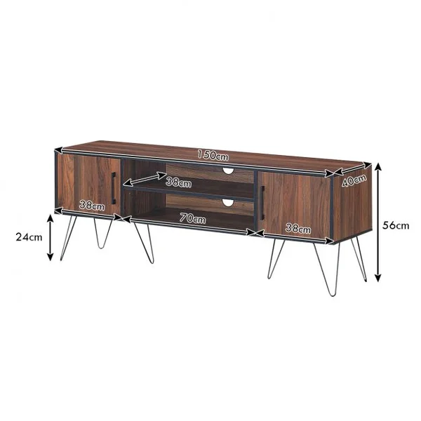 Meuble TV avec 2 Portes pour Téléviseurs Jusqu'à 152,4 cm Support de Télévision avec Étagère Réglable pour Salon Chambre