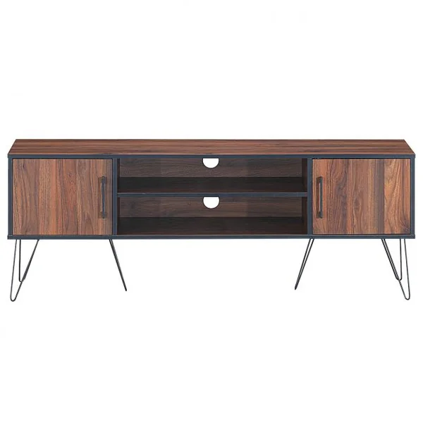 Meuble TV avec 2 Portes pour Téléviseurs Jusqu'à 152,4 cm Support de Télévision avec Étagère Réglable pour Salon Chambre