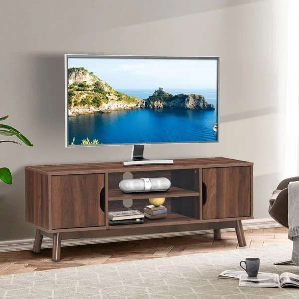 Meuble TV avec Compartiments et Étagères Jusqu’à 43 Pouces pour Salon Chambre Salle de Jeu 120x39x48,8cm Marron