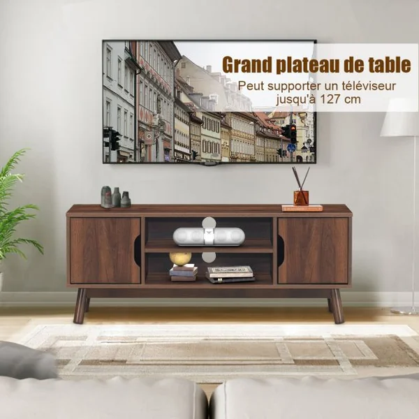 Meuble TV avec Compartiments et Étagères Jusqu’à 43 Pouces pour Salon Chambre Salle de Jeu 120x39x48,8cm Marron