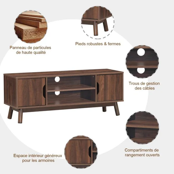 Meuble TV avec Compartiments et Étagères Jusqu’à 43 Pouces pour Salon Chambre Salle de Jeu 120x39x48,8cm Marron