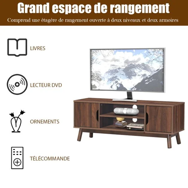 Meuble TV avec Compartiments et Étagères Jusqu’à 43 Pouces pour Salon Chambre Salle de Jeu 120x39x48,8cm Marron