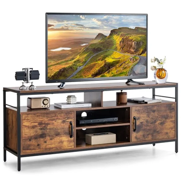 Meuble Tv Industriel Meuble Télé avce 2 Placards à Porte et 4 Compartiments Meuble pour TV jusqu'à 65 Pouces 147 x 40 x 62 cm Marron Rustique