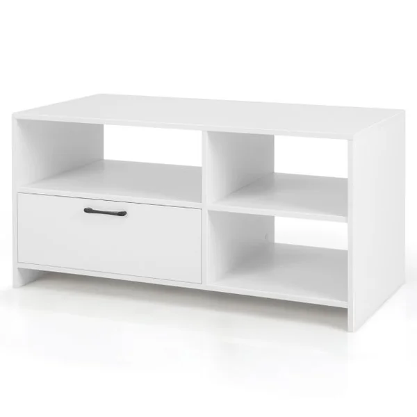 Meuble TV Meuble Télé avec Tiroir et 3 Compartiments Meuble pour TV jusqu'à 50 Pouces pour Salon Chambre Salle Blanc 104,5 x 51,5 x 52 cm Blanche