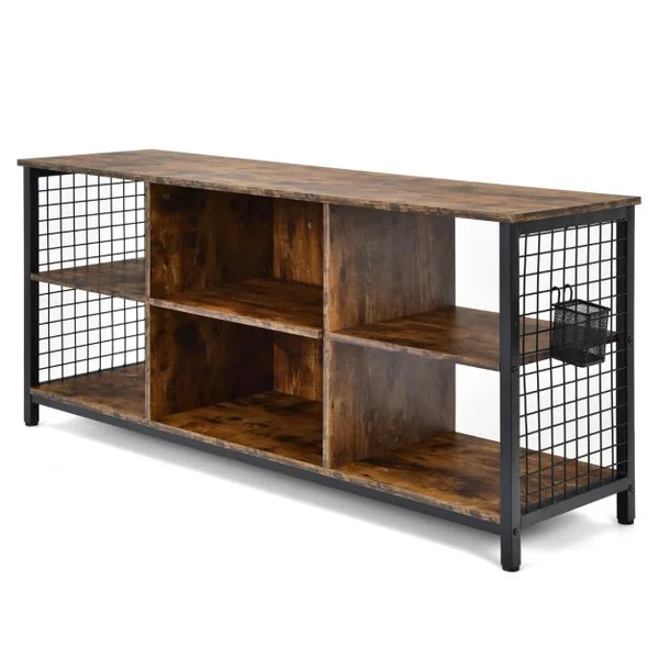 Meuble TV pour Jusqu'à 65 Table Console à 3 Niveaux en Bois Café