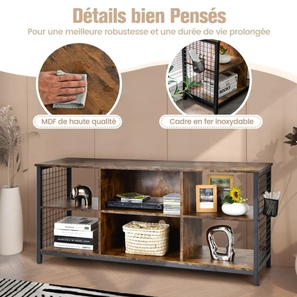 Meuble TV pour Jusqu'à 65 Table Console à 3 Niveaux en Bois Café