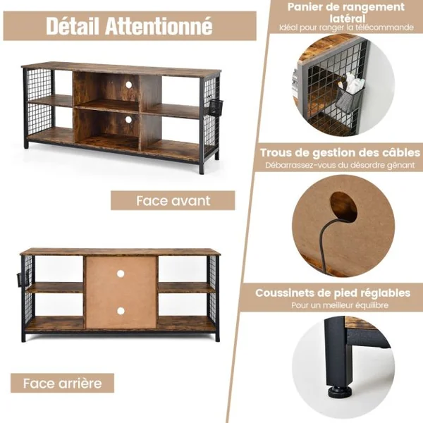 Meuble TV pour Jusqu'à 65 Table Console à 3 Niveaux en Bois Café