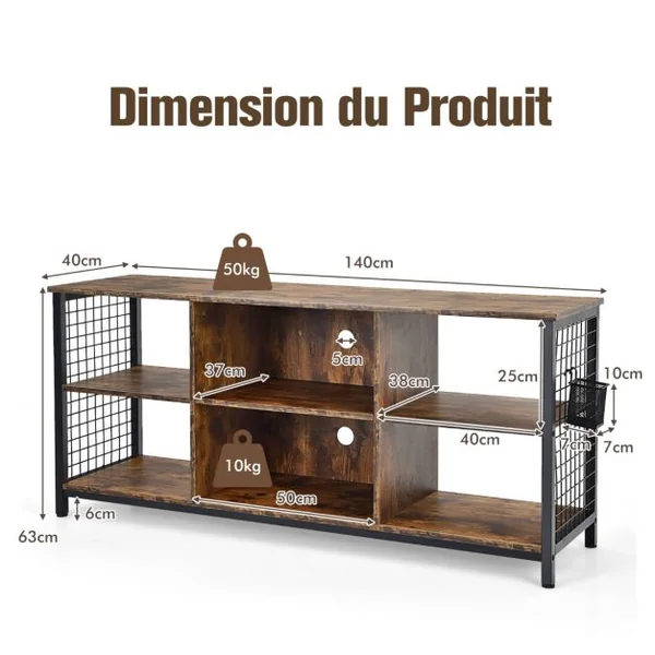 Meuble TV pour Jusqu'à 65 Table Console à 3 Niveaux en Bois Café