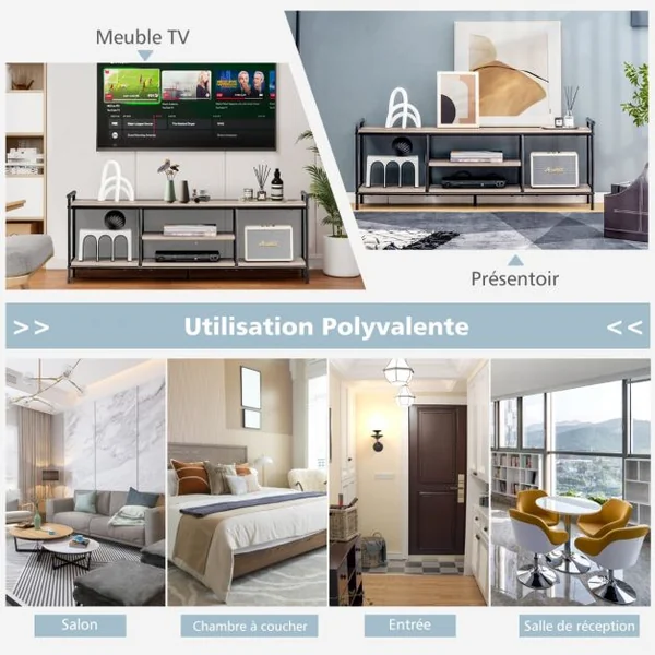 Meuble TV pour Téléviseurs jusqu'à 152,4 cm avec Étagères de Rangement pour Salon Chambre Salle de Réception