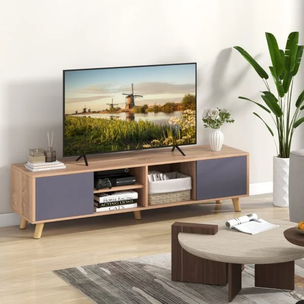 Meuble TV pour Téléviseurs jusqu'à 65 Pouces Etagère Ouverte Table Console avec 3 Trous de Gestion des Câbles Centre de Divertissement