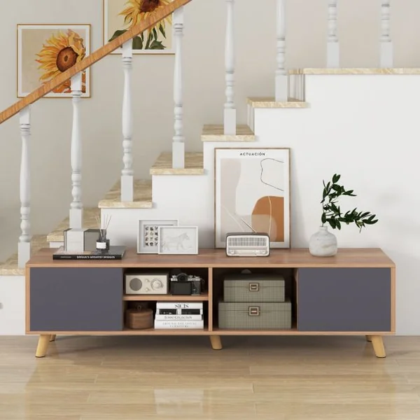 Meuble TV pour Téléviseurs jusqu'à 65 Pouces Etagère Ouverte Table Console avec 3 Trous de Gestion des Câbles Centre de Divertissement