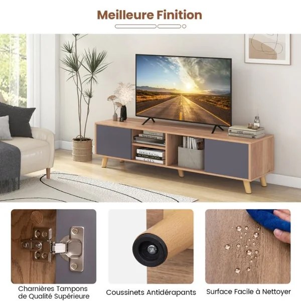 Meuble TV pour Téléviseurs jusqu'à 65 Pouces Etagère Ouverte Table Console avec 3 Trous de Gestion des Câbles Centre de Divertissement