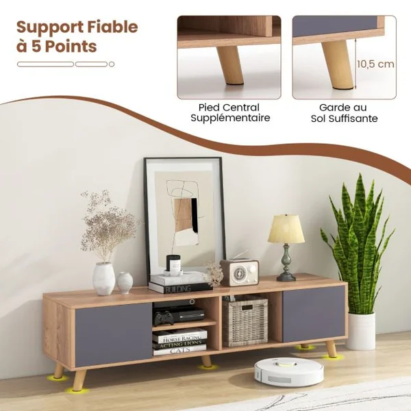Meuble TV pour Téléviseurs jusqu'à 65 Pouces Etagère Ouverte Table Console avec 3 Trous de Gestion des Câbles Centre de Divertissement
