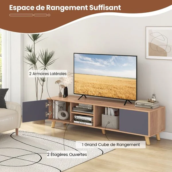 Meuble TV pour Téléviseurs jusqu'à 65 Pouces Etagère Ouverte Table Console avec 3 Trous de Gestion des Câbles Centre de Divertissement