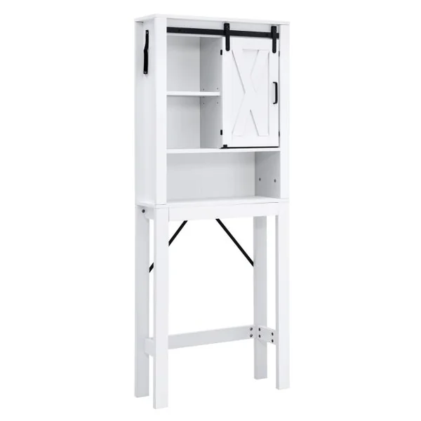 Meuble WC au-Dessus de Toilettes en Bois 3 Étagères avec Porte Coulissante pour Salle de Bain 68x22x171cm
