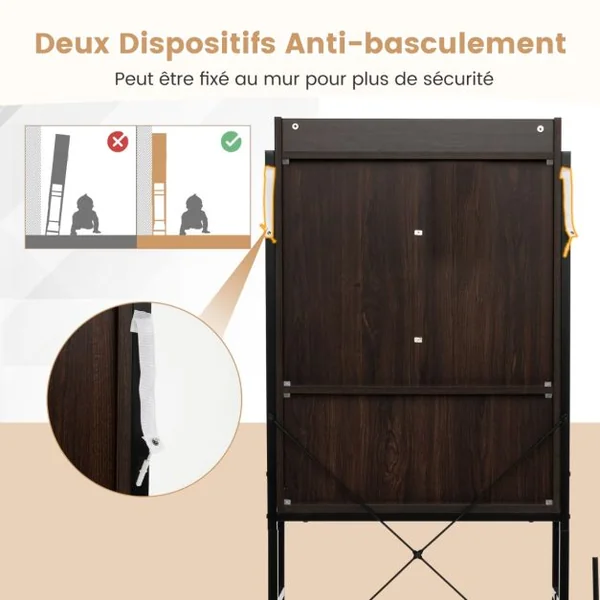 Meuble WC au-Dessus des Toilettes Meuble de Rangement de Salle de Bain à 4 Niveaux avec Étagère Réglable Porte-Papier Style Industriel Brun foncé