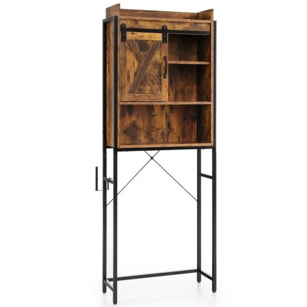 Meuble WC au-Dessus des Toilettes Meuble de Rangement de Salle de Bain à 4 Niveaux avec Étagère Réglable Porte-Papier Style Industriel Marron