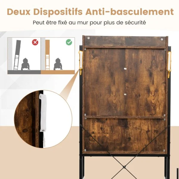 Meuble WC au-Dessus des Toilettes Meuble de Rangement de Salle de Bain à 4 Niveaux avec Étagère Réglable Porte-Papier Style Industriel Marron