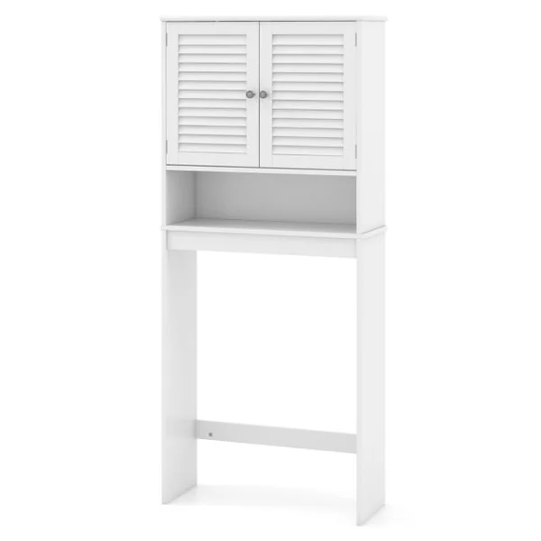 Meuble WC Au-dessus des Toilettes Meuble de Toilettes 2 Portes à Persienne Étagère Réglable Armoire de Rangement 66 x 25,5 x 157 cm Blanc
