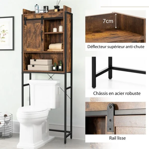 Meuble WC au-Dessus des Toilettes Rangement de Salle de Bain à 4 Niveaux avec Étagère Réglable et 1 Porte Café