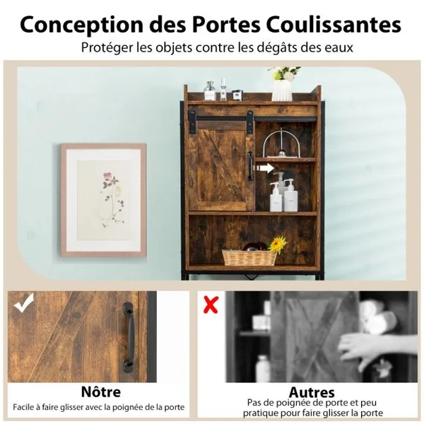 Meuble WC au-Dessus des Toilettes Rangement de Salle de Bain à 4 Niveaux avec Étagère Réglable et 1 Porte Café