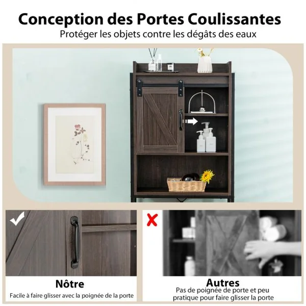 Meuble WC au-Dessus des Toilettes Rangement de Salle de Bain à 4 Niveaux avec Étagère Réglable et 1 Porte Marron