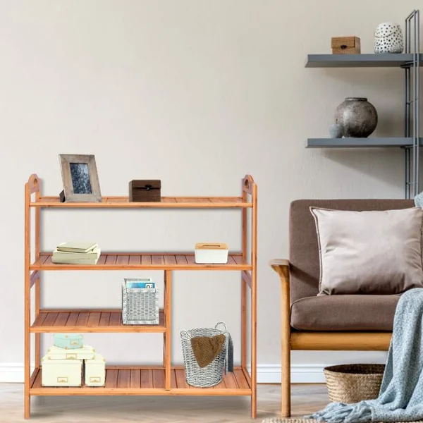 Meuble à Chaussures en Bambou Porte Chaussures avec Étagères à Lattes Étagère de rangement pour Salle de Bain Entrée Naturel