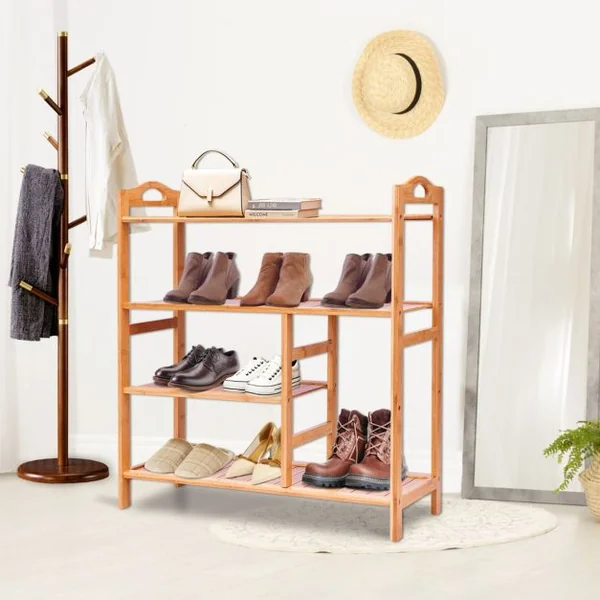 Meuble à Chaussures en Bambou Porte Chaussures avec Étagères à Lattes Étagère de rangement pour Salle de Bain Entrée Naturel