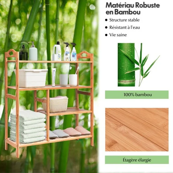 Meuble à Chaussures en Bambou Porte Chaussures avec Étagères à Lattes Étagère de rangement pour Salle de Bain Entrée Naturel