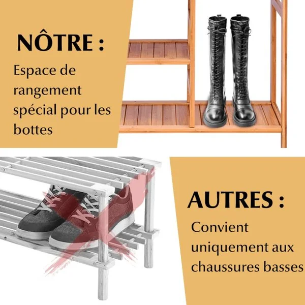 Meuble à Chaussures en Bambou Porte Chaussures avec Étagères à Lattes Étagère de rangement pour Salle de Bain Entrée Naturel