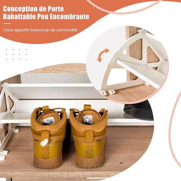 Meuble à Chaussures Entrée Meuble à Chaussures en Bois avec 4 Portes Rabattables et 4 Compartiments à 2 Niveaux Design Étroit Chêne
