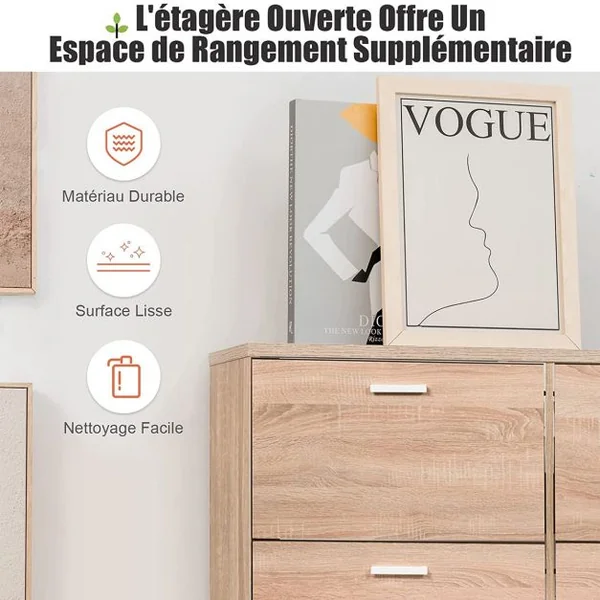 Meuble à Chaussures Entrée Meuble à Chaussures en Bois avec 4 Portes Rabattables et 4 Compartiments à 2 Niveaux Design Étroit Chêne