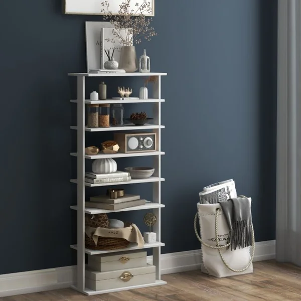 Meuble à Chaussures à 7 Niveaux avec Étagère Amovible Porte-Chaussures à Double Rangée avec Dispositif Anti-dumping Blanc/Café/Gris/Noir