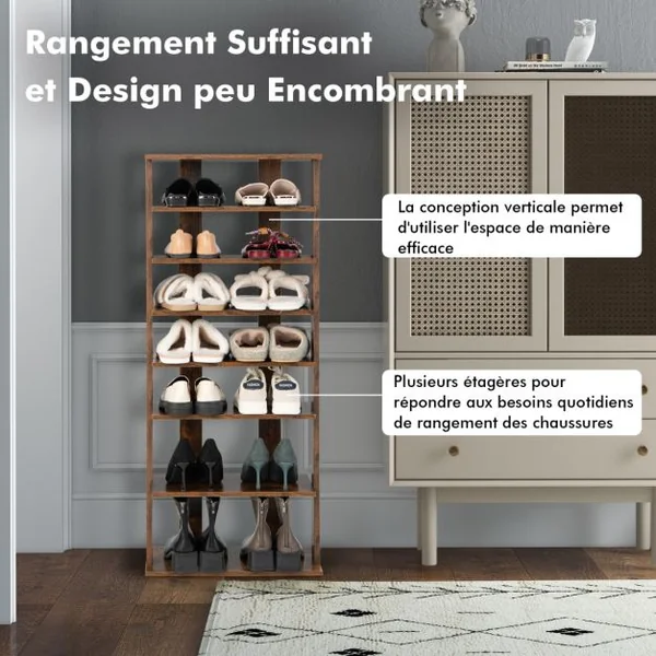 Meuble à Chaussures à 7 Niveaux avec Étagère Amovible Porte-Chaussures à Double Rangée avec Dispositif Anti-dumping Blanc/Café/Gris/Noir