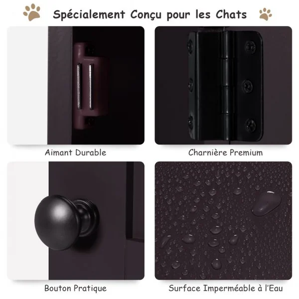 Meuble à Litière à 2 Niveaux 60 x 53 x 90 CM Maison de Toilette pour Chat avec Plusieurs Évents et Trou d'Entrée Café