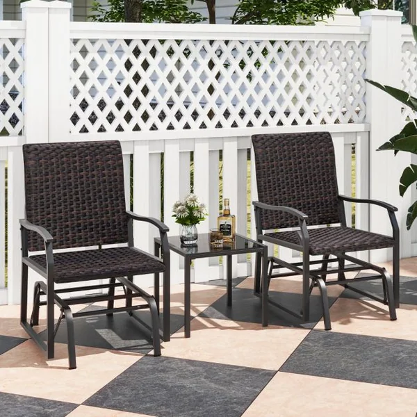 Meubles 3 Pièces de Patio Coulissants Charge 180KG Salon de Jardin 2 Fauteuils en Rotin avec Mousse à Séchage Rapide en Verre Trempé Marron