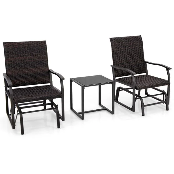 Meubles 3 Pièces de Patio Coulissants Charge 180KG Salon de Jardin 2 Fauteuils en Rotin avec Mousse à Séchage Rapide en Verre Trempé Marron