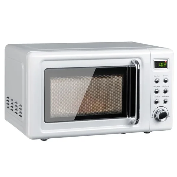 Micro-ondes 20 L 700 W Style Rétro 5 Niveaux 8 Menus LED Intelligent Minuterie 1H Dégivrage et de Cuisson Automatique Blanc