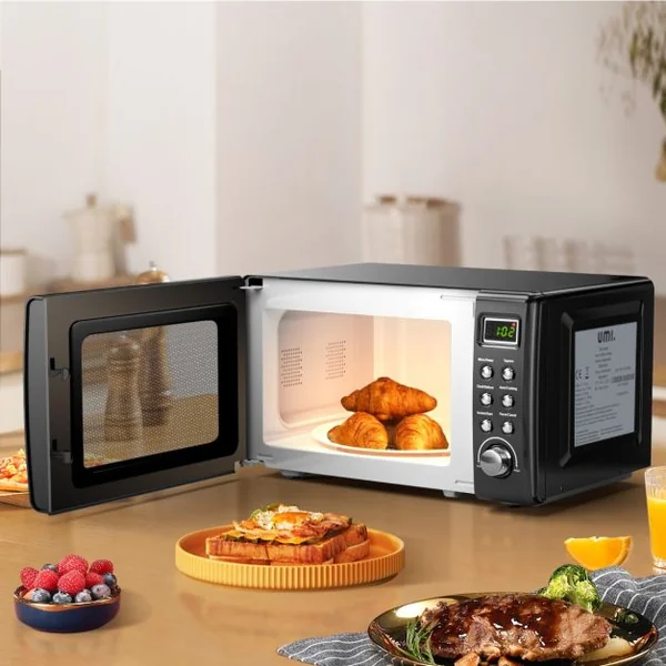 Micro-ondes 20 L 700 W Style Rétro 5 Niveaux 8 Menus LED Intelligent Minuterie 1H Dégivrage et de Cuisson Automatique Noir