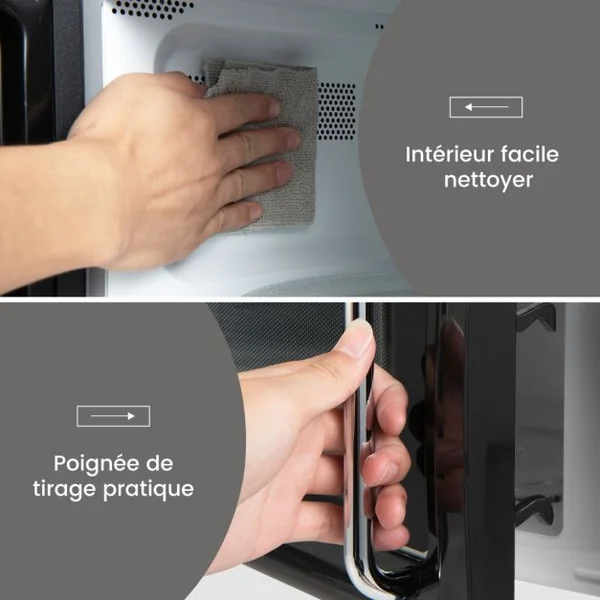 Micro-ondes 20 L 700 W Style Rétro 5 Niveaux 8 Menus LED Intelligent Minuterie 1H Dégivrage et de Cuisson Automatique Noir