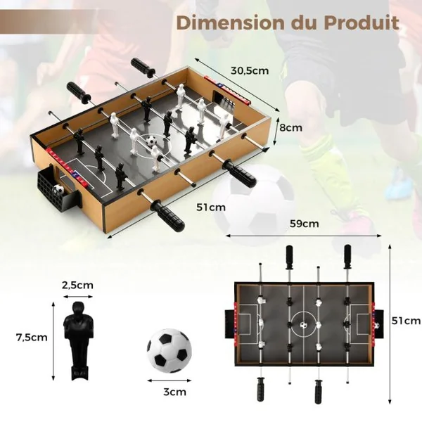 Mini Baby-Foot de Table de 51cm avec LED Peu Encombrante avec Poignée Antidérapante 2 Ballons de Football Figurines Réalistes pour Fête