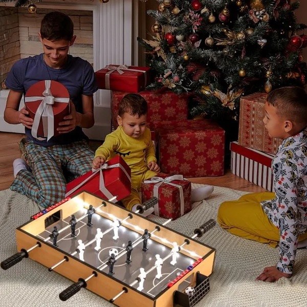 Mini Baby-Foot de Table de 51cm avec LED Peu Encombrante avec Poignée Antidérapante 2 Ballons de Football Figurines Réalistes pour Fête