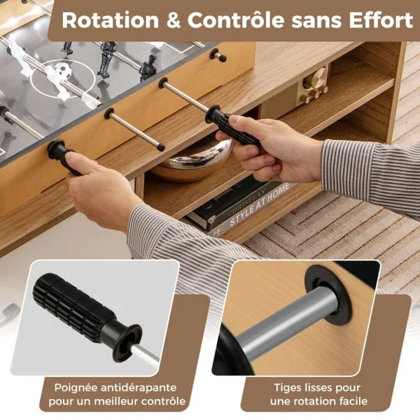 Mini Baby-Foot de Table de 51cm avec LED Peu Encombrante avec Poignée Antidérapante 2 Ballons de Football Figurines Réalistes pour Fête