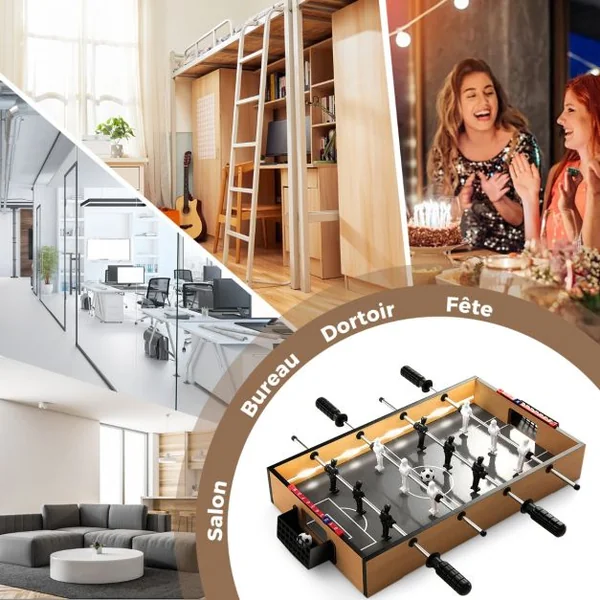 Mini Baby-Foot de Table de 51cm avec LED Peu Encombrante avec Poignée Antidérapante 2 Ballons de Football Figurines Réalistes pour Fête