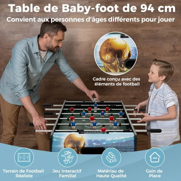 Mini Jeu de Baby-foot de 94 Cm Table de Baby-foot avec Gardien de Score Pieds Amovibles Jeu de Football d'Arcade pour Adultes et Enfants