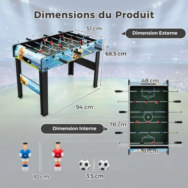Mini Jeu de Baby-foot de 94 Cm Table de Baby-foot avec Gardien de Score Pieds Amovibles Jeu de Football d'Arcade pour Adultes et Enfants