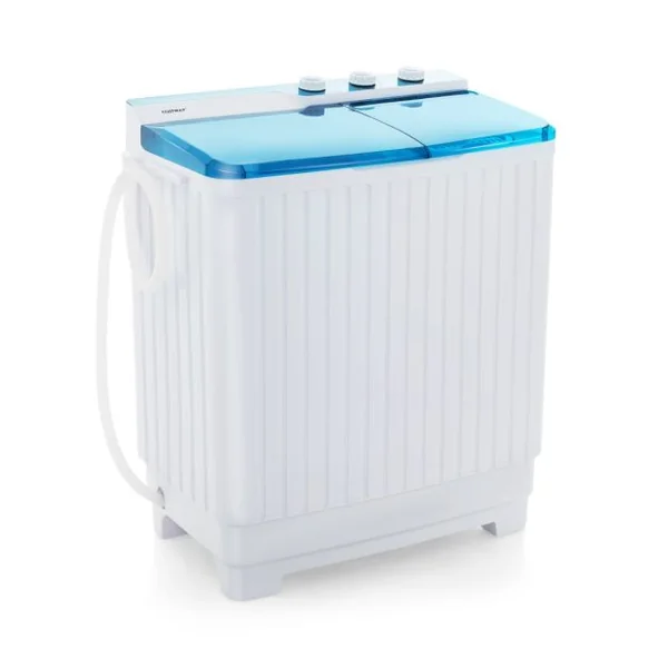 Mini Machine a Laver 2 en 1 Portable à Double Cuve Capacité 10,5 kg Lave-Linge avec Laveuse et Essoreuse Pompe de Vidange Blanc+Bleu