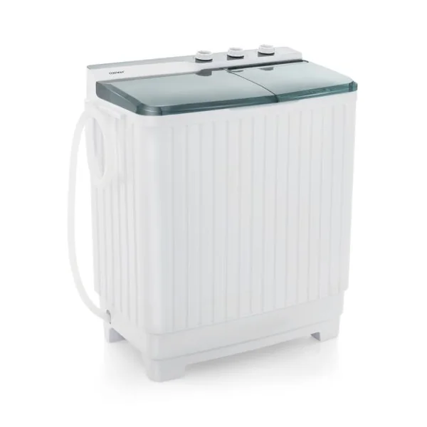 Mini Machine a Laver 2 en 1 Portable à Double Cuve Capacité 10,5 kg Lave-Linge avec Laveuse et Essoreuse Pompe de Vidange Blanc+Gris