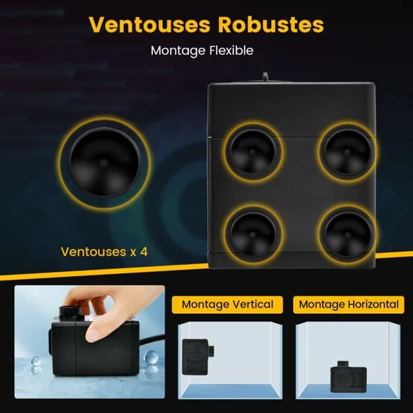 Mini Pompe à Eau Submersible 900L/H 22W / 1450L/H 30W Pompe Aquarium avec avec Levage Élevé de 2,20 m/2,50 m 3 Buses Différentes et Cordon d'Alimentation de 1,83 m