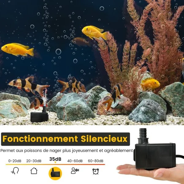 Mini Pompe à Eau Submersible 900L/H 22W / 1450L/H 30W Pompe Aquarium avec avec Levage Élevé de 2,20 m/2,50 m 3 Buses Différentes et Cordon d'Alimentation de 1,83 m